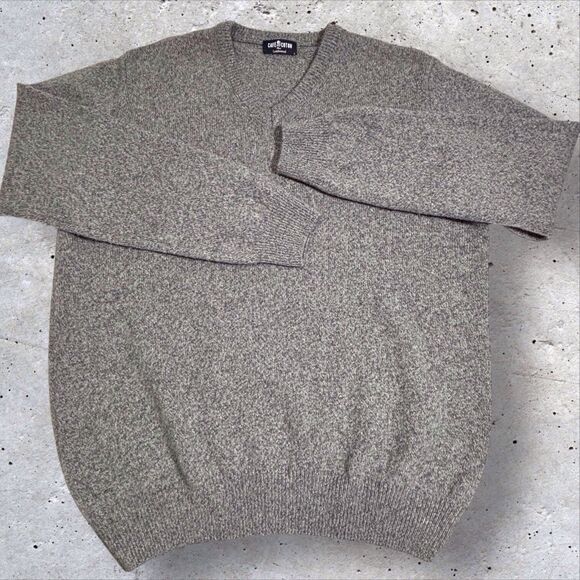 Café Coton Paris Extra Fine Lambswool Mens Sweater Gray Speckled V-Neck Large - Picture 3 of 9